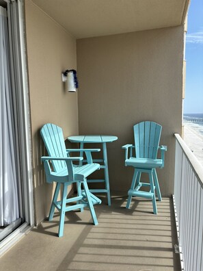 Brand new furniture is perfect for taking in the beautiful view of the emerald waters