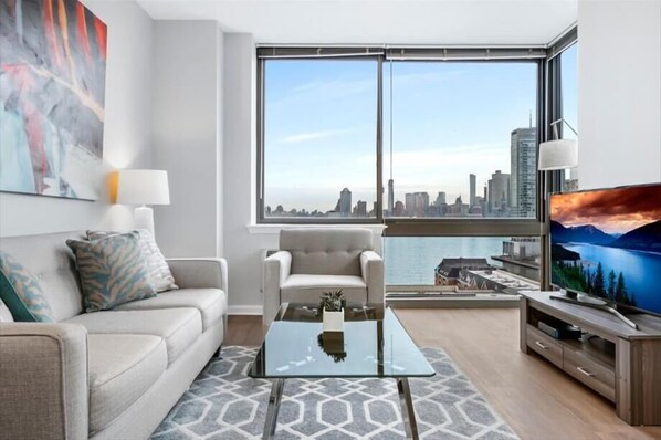Jersey City 2 Bedroom River View Living Room