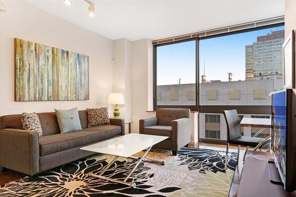 Jersey City 1 Bedroom River View Living Room