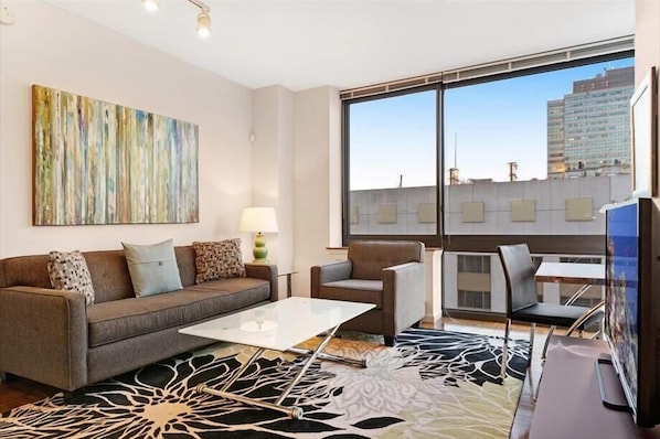 Jersey City 1 Bedroom River View Living Room