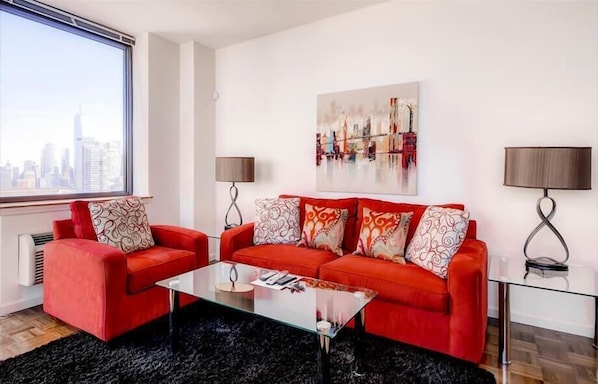 Jersey City 2 Bedroom River View Living Room