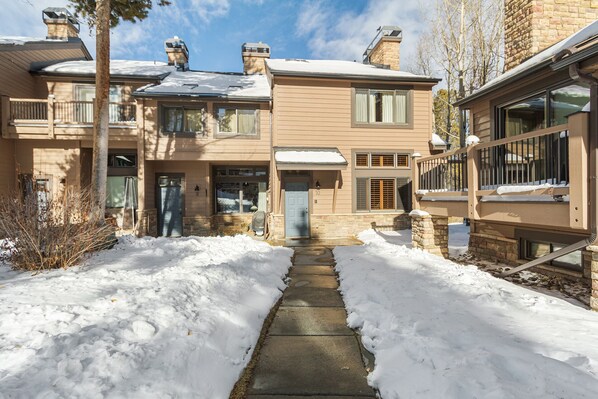 View from the courtyard. The front door to your vacation home in Breckenridge.