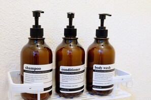 Shampoo, conditioner, body soap