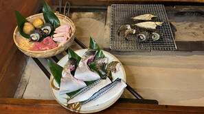 Robatayaki is where fresh seafood, meat and vegetables are grilled over charcoal.