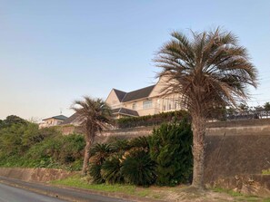 It is located on a hill near the sea.