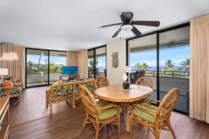 Living area with floor-to-ceiling sliders to enjoy the view