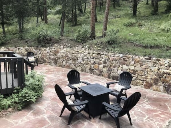 Secluded outdoor seating in back. Fire pit!