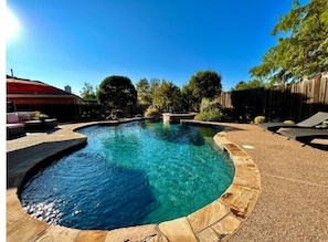 Pool and spa in backyard!