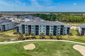 View of the Back of the building, overlooking the golf course