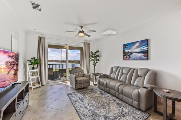 Living Room with a Golf Course View