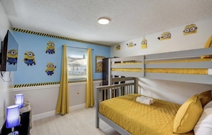 Minion's theme bedroom...
single bed over a double bed
Located on the 1st floor.