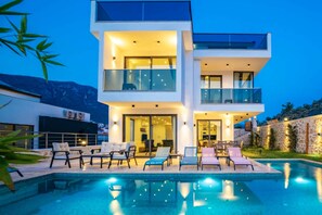 Evening elegance of property and pool