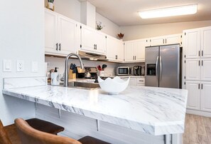 View of the kitchen from the living/dining area.