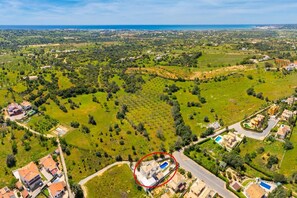 Aerial view showing location of villa