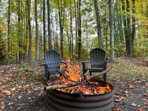 Fire pit in the backyard.