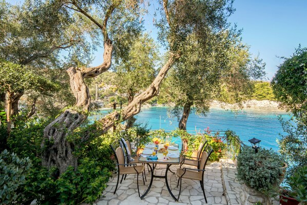 Sitting on the terrace area above Loggos bay