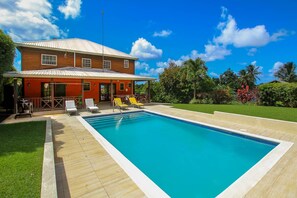 Looking back at the house from the pool