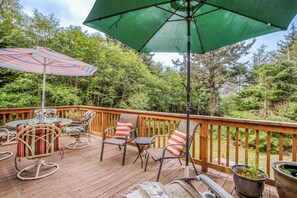 Spacious and bright deck with plenty of places to lounge