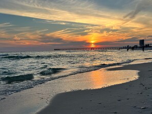 Gorgeous Sunsets from the sand,  or the unit itself facing the West. There is also a gulf front Terrace to enjoy the views