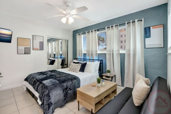 Bright and spacious studio interior.
