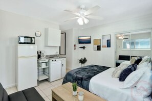 Bright and spacious studio interior.