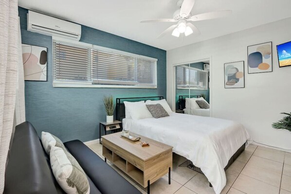 Bright and spacious studio interior.