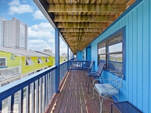 Large private balcony with lagoon and ocean views