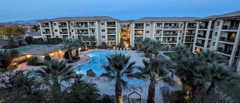 View from the private deck. The pool is heated year round.