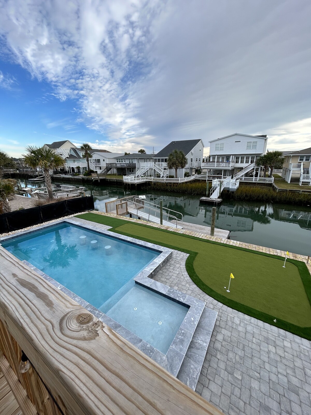 New Heated Pool + Putting Green, Walk to Beach, Waterfront Home in Cherry Grove!