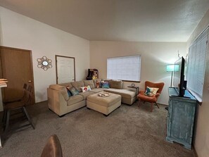 Exotic Living room view from dining area