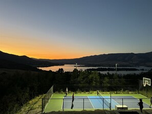 Private Pickleball and basketball sport court overlooking Pineview, well lit and private