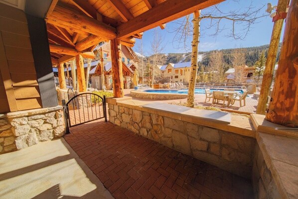 Large patio with access to the Dakota Lodge courtyard #winter