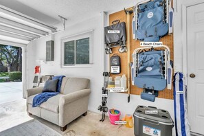 Child Booster is located in the Hallway Closet right inside the garage door.