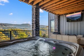 Hot tub with mountain views