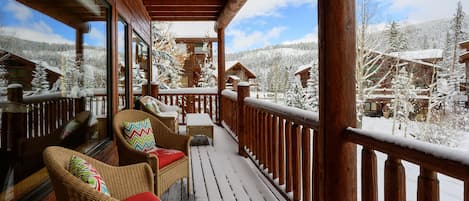 Kinney at Slopeside Village - a SkyRun Winter Park Property - Enjoy snowy views from the covered deck,