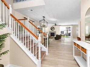 Beautiful wooden railed L-Shaped stair case