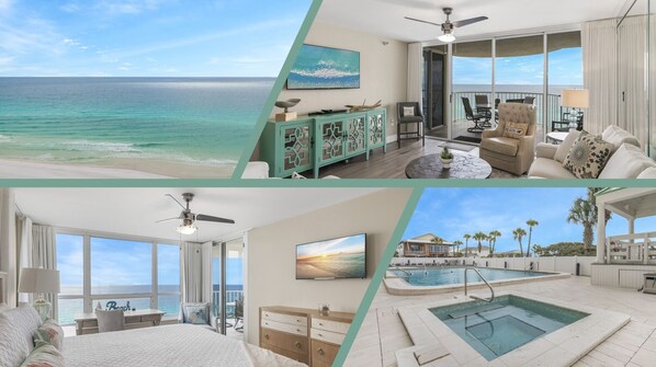 This spacious 13th Floor, Remodeled Corner-Unit condo has HUGE views of the beach and Gulf of Mexico. 3 Bedrooms and 3 Bathrooms provides plenty of space for your whole group!