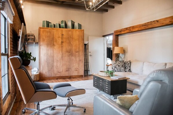 Apartment B has a king size murphy bed that can be put up during the day for more room