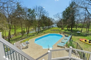 View from the top deck overlooking the pool and lake. Old Hickory Lake is a tournament fishing lake with excellent Bass fishing as well as a host of other fun fishing...kids can catch Bluegill all day long from the  shoreline! 