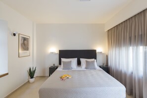 a spacious room with a double bed