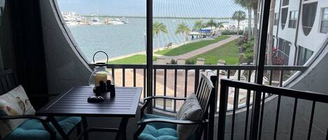 Balcony with water views