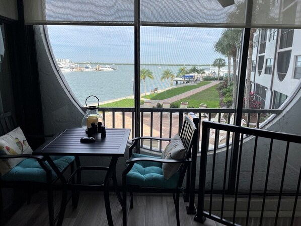 Balcony with water views