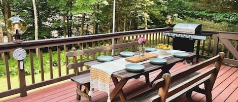 BBQ with a view all year round with our propane grill out on the deck.