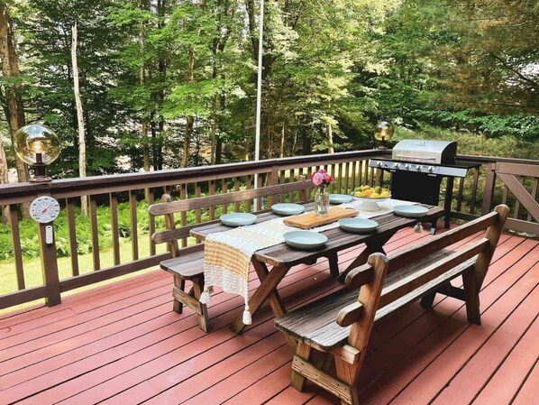 BBQ with a view all year round with our propane grill out on the deck.