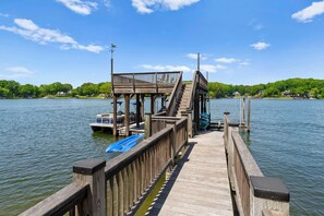 Double decker deck at the Grandhouse, pontoon available to rent through a third party. 