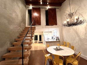 locally crafted, artisanal custom barn doors featured throughout