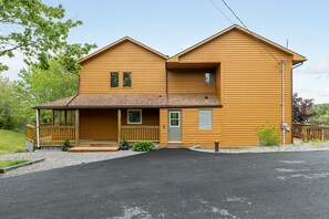 Front entrance and paved driveway.