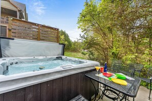 Relax in this hot tub that is in a secluded area