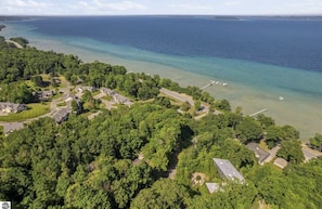 Ariel view of home and private lot 