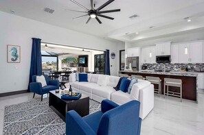 Aqua Vista Open Concept Living Dining and Kitchen Space